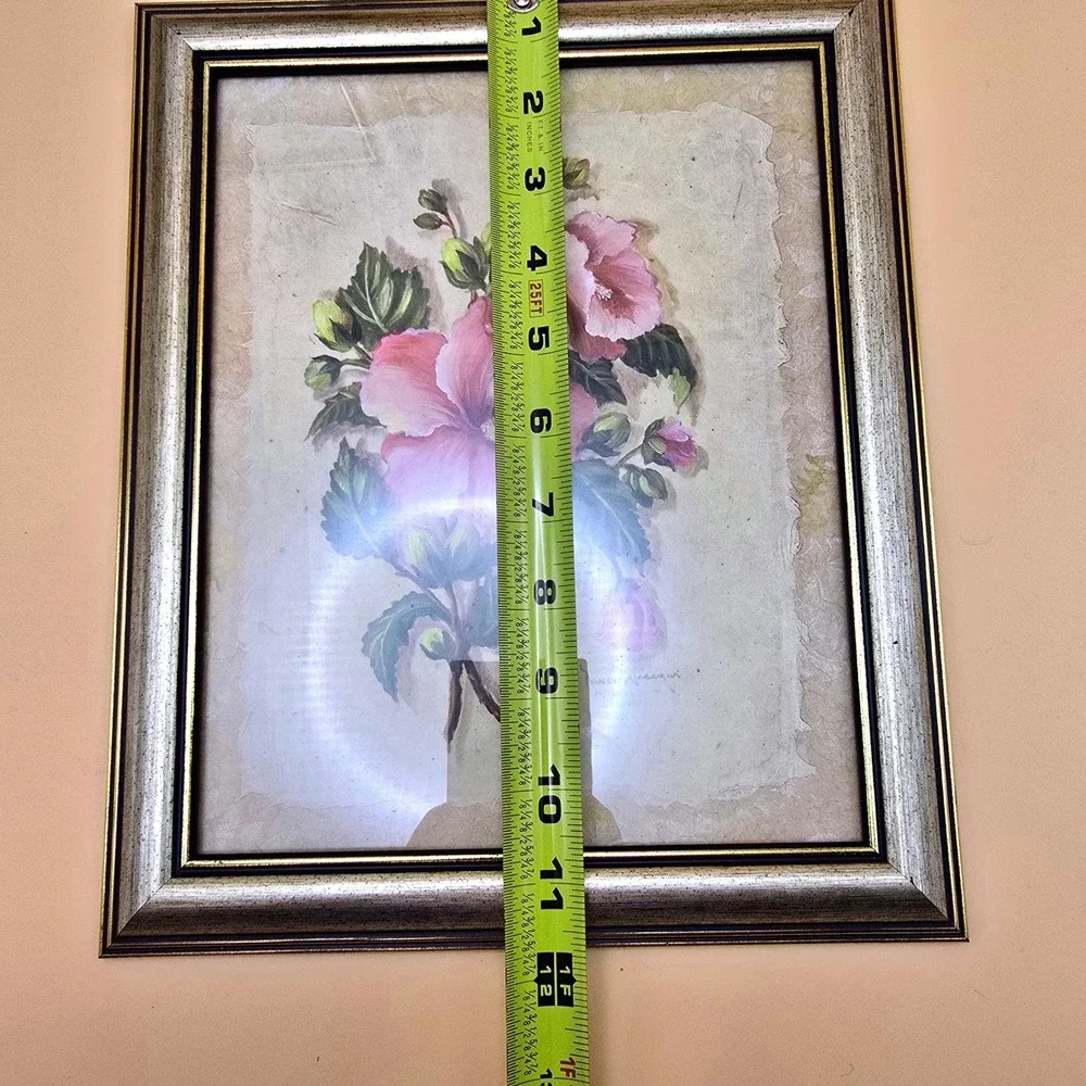 Nancy Wiseman Signed Floral Painting Pair Pink Hibiscus Peony Framed Art Set 2